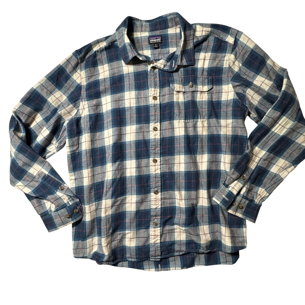 Patagonia Fjord Flannel Mens XL Blue Plaid Organic Cotton Shirt 42410 Gorpcore